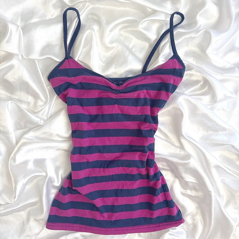 Xhilaration Purple Navy Striped Camisole Cinch Neck Cami Top Large